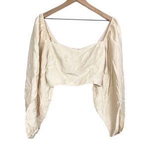 Forever 21 Off The Shoulder Balloon Sleeve Crop Top,‎ Cream - Size M